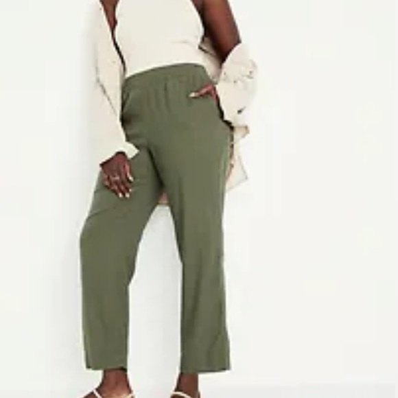 NWT OLD NAVY High-Waisted Linen-Blend Straight Pants Color: Olive - Picture 4 of 7